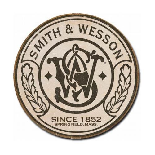 plaque flingues logo smith et wesson tole ronde deco usa