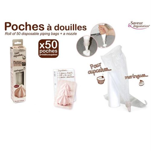 50 poches jetables + 1 douille - Coloris : TransparentKP5070