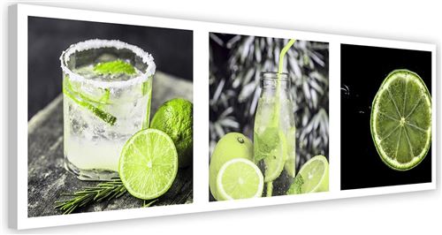 Tableau moderne Toile murale Cadre Image décorative Canevas Set Boisson Citron vert 150x50