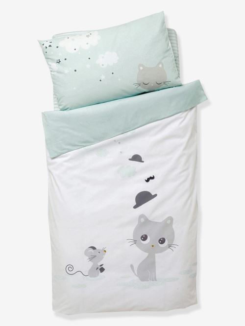 Vertbaudet Housse De Couette Bebe Moustachat Blanc Imprime 80x1 Parure De Lit Bebe Achat Prix Fnac