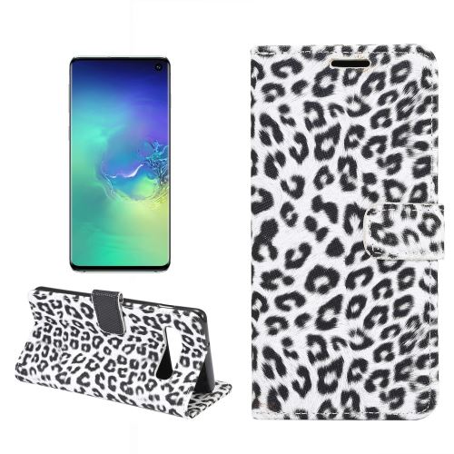 Etui en PU support à motif léopard blanc pour votre Samsung Galaxy S10