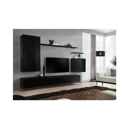 Ensemble meuble salon SWITCH II design, coloris noir brillant.