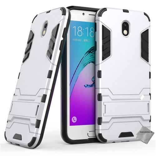 Housse etui coque rigide anti choc pour Samsung Galaxy J7 (2017) avec verre trempe - ARGENT