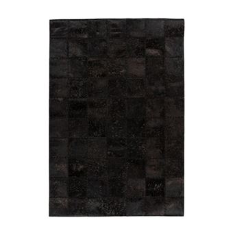Tapis Patchwork en Cuir Fait Main "Voila" Noir 120 x 170 cm - 1