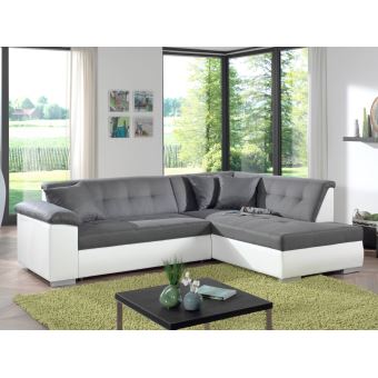 Colombia Canapé Dangle Convertible Bicolore En Simili Et Tissu Droit Couleur Blanc Gris