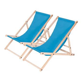 lot de 2 transats en bois chilienne - 107 x 56.5 x 81 cm - bleu - 1