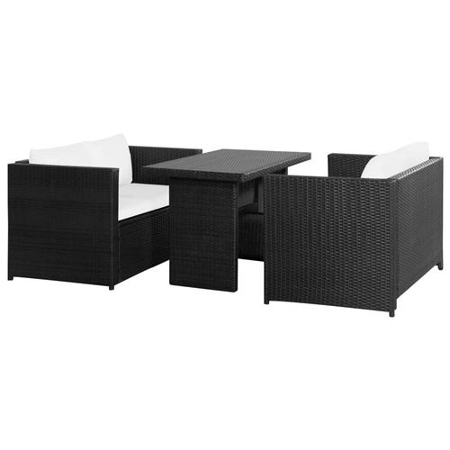 Vidaxl salon de jardin 3 pcs avec coussins r&eacute;sine tress&eacute;e noir 43913