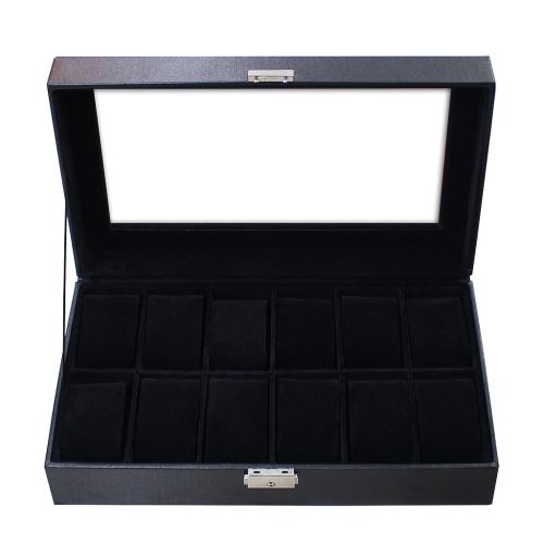 Todeco - Kijkdoos, Horloge en armband opbergkoffer, 20 horloges met lade en display, Zwart / Beige, Grootte: 28,5 x 20,5 x 15 cm