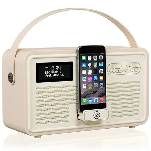 Radio numérique VQ Retro Mk II DAB & DAB+ avec FM, Bluetooth, dock Lightning Apple et réveil - Crème