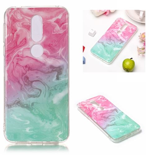 Coque en TPU motif marbré imprimé en marbre souple rose/vert pour votre Nokia 7.1