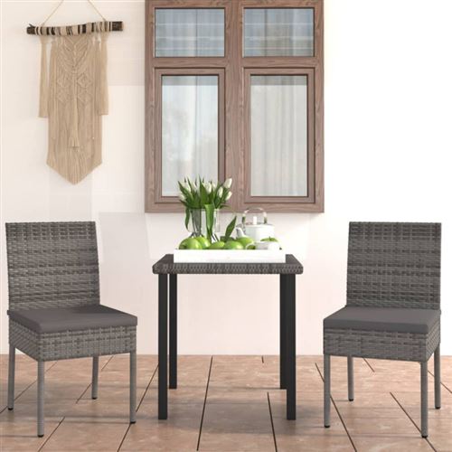 Non Communiqué Gris Vidaxl 3-Delige Tuinset Poly Rattan Grijs3065699