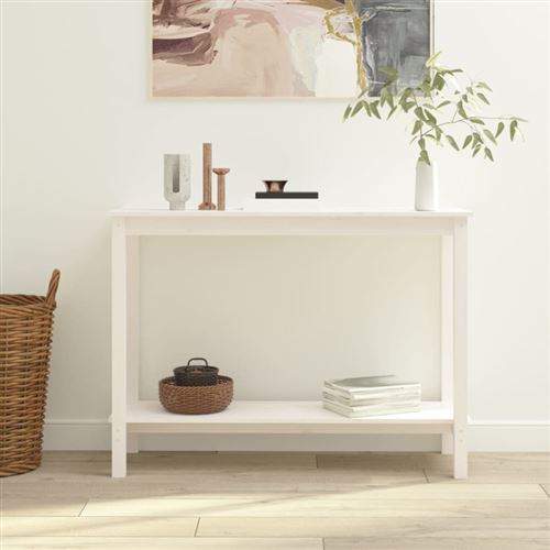 Vidaxl Blanc Table Console 110X40x80 Cm Bois Massif De Pin - Image 3
