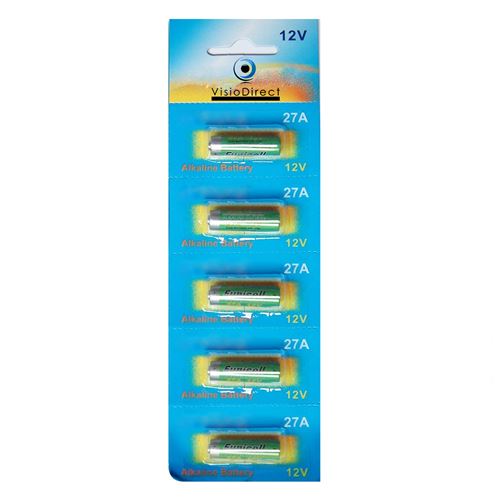 Lot de 5 Piles Alcaline 12V type 27A, compatibles A27/A27BP/A27S/AG27/B-1/CA22/EL-812/EL812/G27A - Visiodirect -