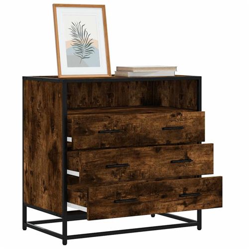 Commode chêne fumé 70x41x70 cm bois d ingénierie