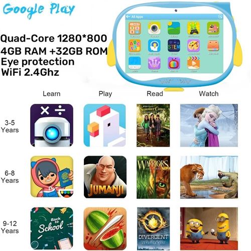 Tablette Enfants 7 Pouces avec WiFi Bluetooth 2 Go de RAM et de 32