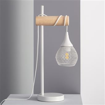 TechBrey Lampe à Poser Métal et Bois Monah Blanc - 1