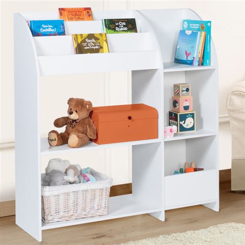 Meuble de rangement EMMA étagère jouets et bibliothèque enfant en bois blanc