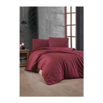 Parure de lit - 1 housse de couette 220 x 240 cm + 2 taies d'oreiller 60 x 60 cm - 100% coton renforcé - Rouge - 1