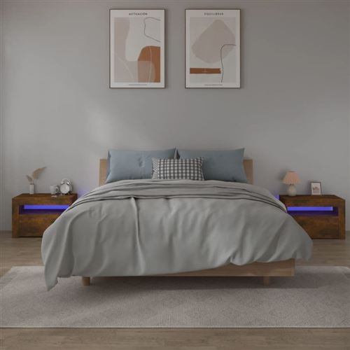 Non Communiqué Chêne Tables De Chevet 2 Pcs Avec Led Fumé 60X35x40 Cm