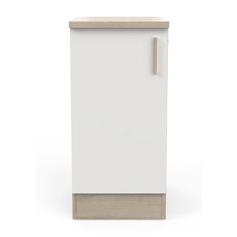 Meuble bas, meuble de rangement 2 portes coloris chêne truffé, blanc vieilli - L