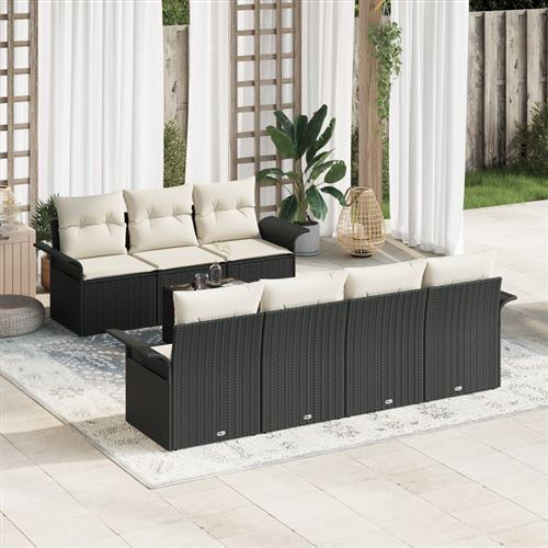 Vidaxl Noir Ensemble De Canapés De Jardin 8 Pièces Avec Coussins Poly Rattan, Canapé De Jardin 2 Places Avec Rangement & Coussins - Image 2