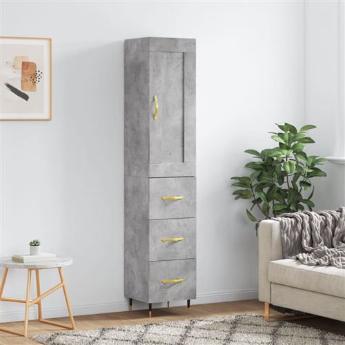 Vidaxl Gris Buffet Haut Béton 34,5X34x180 Cm Bois D'ingénierie3200181 - Image 3