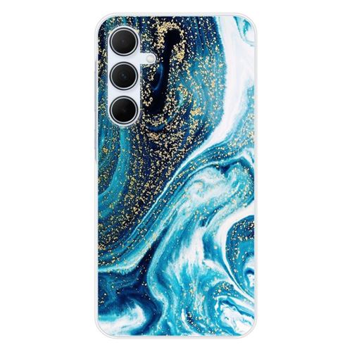 Coque en silicone imprimée compatible Samsung Galaxy A35 5G Marbre Bleu Pailleté