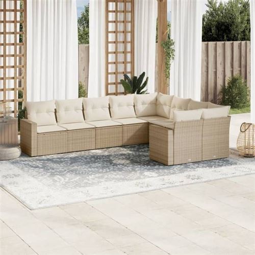 VIDAXL  Salon De Jardin Avec Coussins 9 Pcs Beige R&eacute;sine Tress&eacute;e