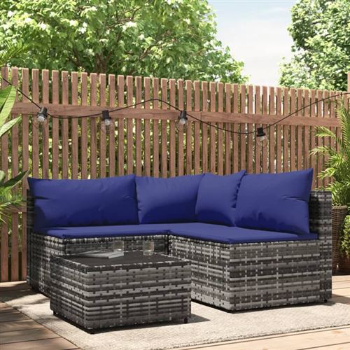 4 pieces Vidaxl resine tressee bleu 3 personnes 63 x 63 x 57.5 salon de jardin modulable