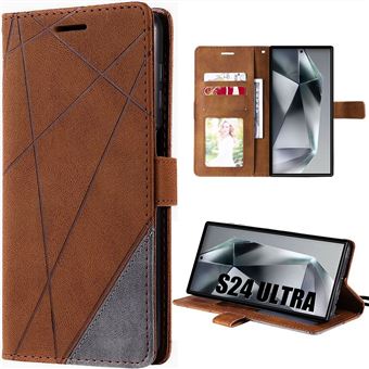 Coque à Rabat pour Samsung Galaxy S24 Ultra, Effet Cuir Flip Case - Marron - 1