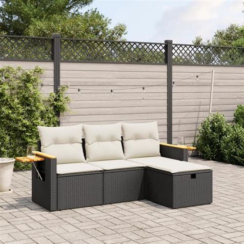 Non Communiqué Noir Vidaxl Salon De Jardin Avec Coussins 4 Pcs, Canapés De Terrasse, Ensemble De Meubles De Patio, Mobilier D'extérieur, 3265487