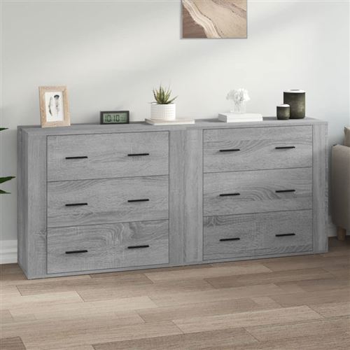 vidaXL Buffets 2 pcs, Meubles de Rangement avec Tiroir, Armoires de Rangement, Organisateur Salon Intérieur, Moderne, Sonoma Gris Bois d'Ingénierie