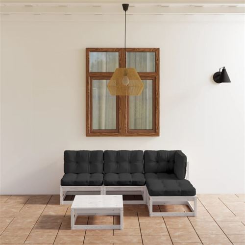 Non Communiqué Blanc Salon De Jardin Modulable Vidaxl Gris Bois Massif 5 Personnes 70.0 X 70 X 30 Cm 5 Pieces