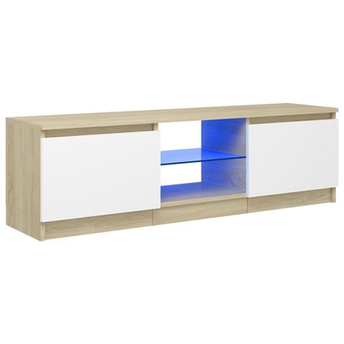 vidaXL Meuble TV avec lumières LED Blanc et chêne sonoma 120x30x35,5cm