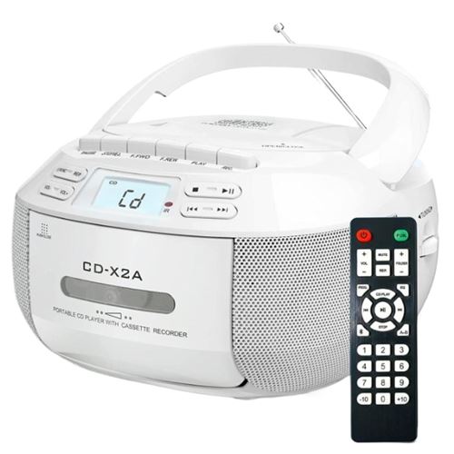 Brightake Lecteur CD avec télécommande, haut-parleur Bluetooth, lecteur de cassettes, radio, cadeau pour étudiants, grands-parents, blanc