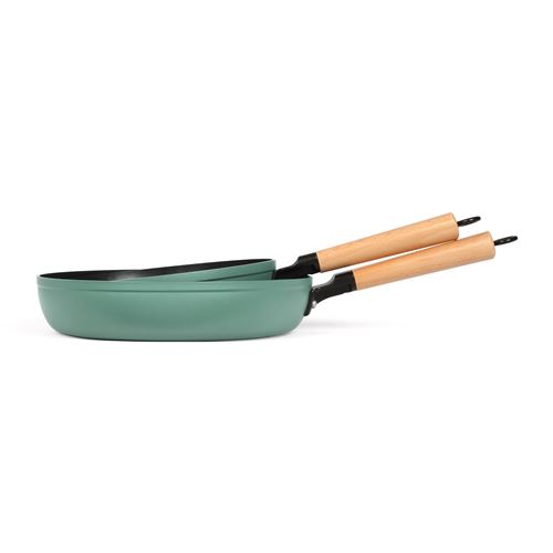 Non Communiqué Livoo Mep134v Set De 2 Poëles Poignée En Bois Intérieur Antiadhésif Diamètre 24 Et 28 Cm