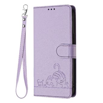 Étui Portefeuille Flip Pour IPhone 15 - Violet, Motif Chat Et Fleurs, Marque Odeydo, Neuf
