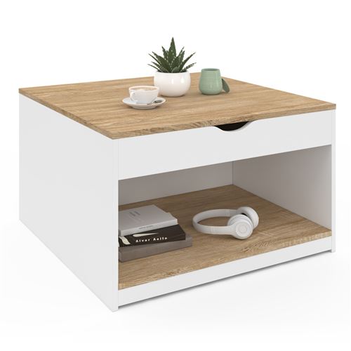 Table Carrée Moderne Table Basse Andy Hela - Carrée 67x67 Cm, Plateau Pivotant 360°, Blanc/Chêne Sonoma Hela Andy Sonoma Table Carrée Moderne Table Basse Andy Hela - Carrée 67x67 Cm, Plateau Pivotant 360°, Blanc/Chêne Sonoma Hela Andy Sonoma