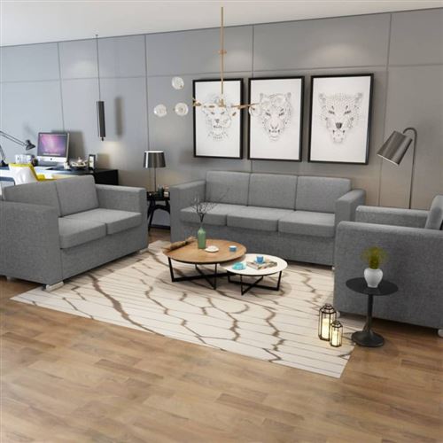 Vidaxl - Ensemble de canap&eacute;s trois pi&egrave;ces Tissu Gris clair Light grey