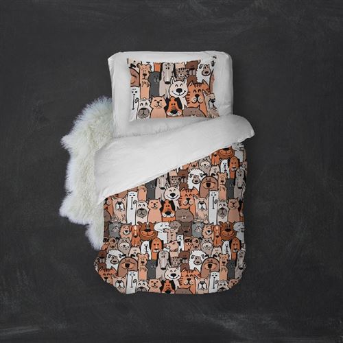 HOMEMANIA Pack oreiller et couette Crew 1 - Blanc, marron - 155 x 210 cm