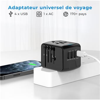 Adaptateur USA Europe Plug, Adaptateur De Voyage Amérique Avec 1 USB Et 1  USB-C