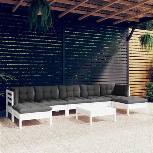 Non Communiqué Blanc Vidaxl Bois De Pin Massif Salon De Jardin 8 Pcs Avec Coussins Mobilier De Patio Meubles D'extérieur Mobilier De Jardin 3097098