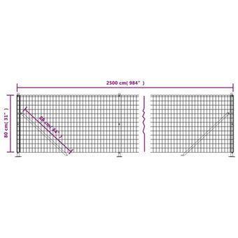 vidaXL Clôture en treillis métallique avec bride anthracite 0,8x25 m -  Clôtures et grillages - Achat & prix