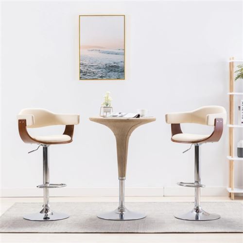 vidaXL Tabourets de bar 2 pcs Crème Bois courbé et similicuir