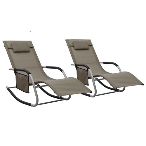 Vidaxl Gris Chaises Longues 2 Pcs Textilène Taupe Et - Image 2