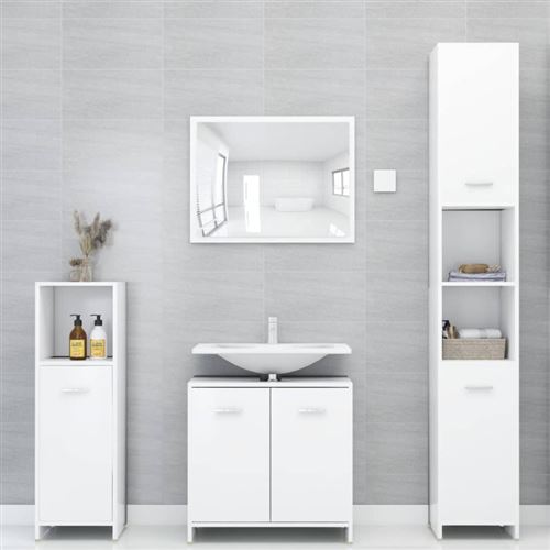 vidaXL Ensemble de meubles salle de bain 4 pcs blanc bois d’ingénierie