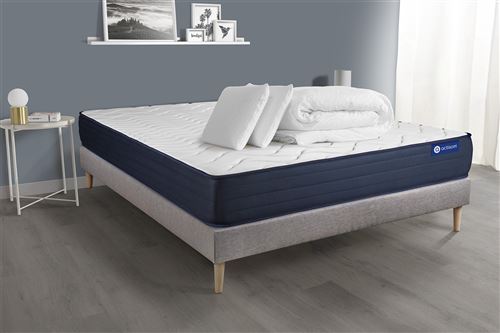 Non Communiqué Gris Pack Prêt À Dormir Matelas Actiflex Life 140X190 Ressorts Ensachés + Mémoire De Forme + Sommier Kit +2Oreillers+Couette