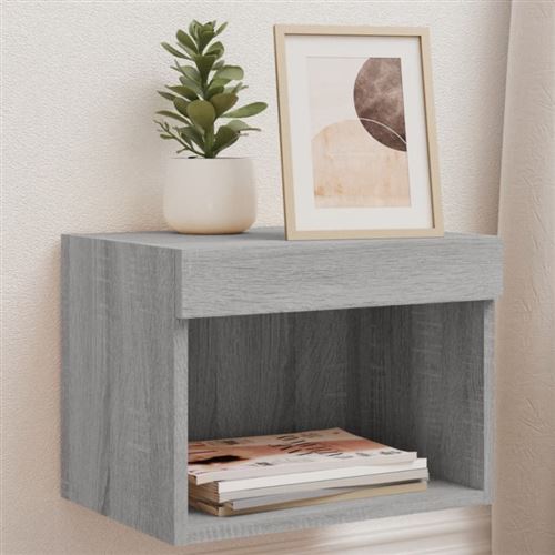 Vidaxl Gris Table De Chevet Murale Avec Lumières Led Sonoma - Image 2