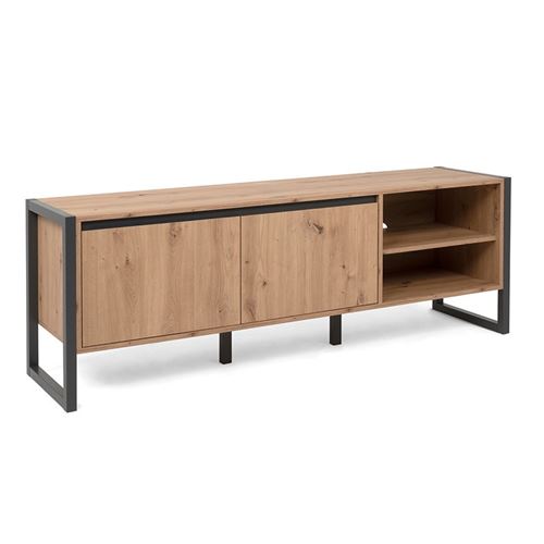 Meuble TV industriel DENVER- Decor chene artisan et anthracite - 2 Portes - L 160 x P 40 x H 55 cm
