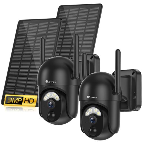 Ctronics Lot de 2 Caméra Surveillance Extérieur Solaire 360°PTZ Caméra 2K Vision Nocturne PIR Détection 30M
